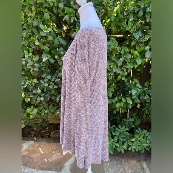 Umgee Long Sleeve Rib Knit Peek A Boo Lace Bottom Tunic Top Cotton Blend Large - Picture 5 of 6